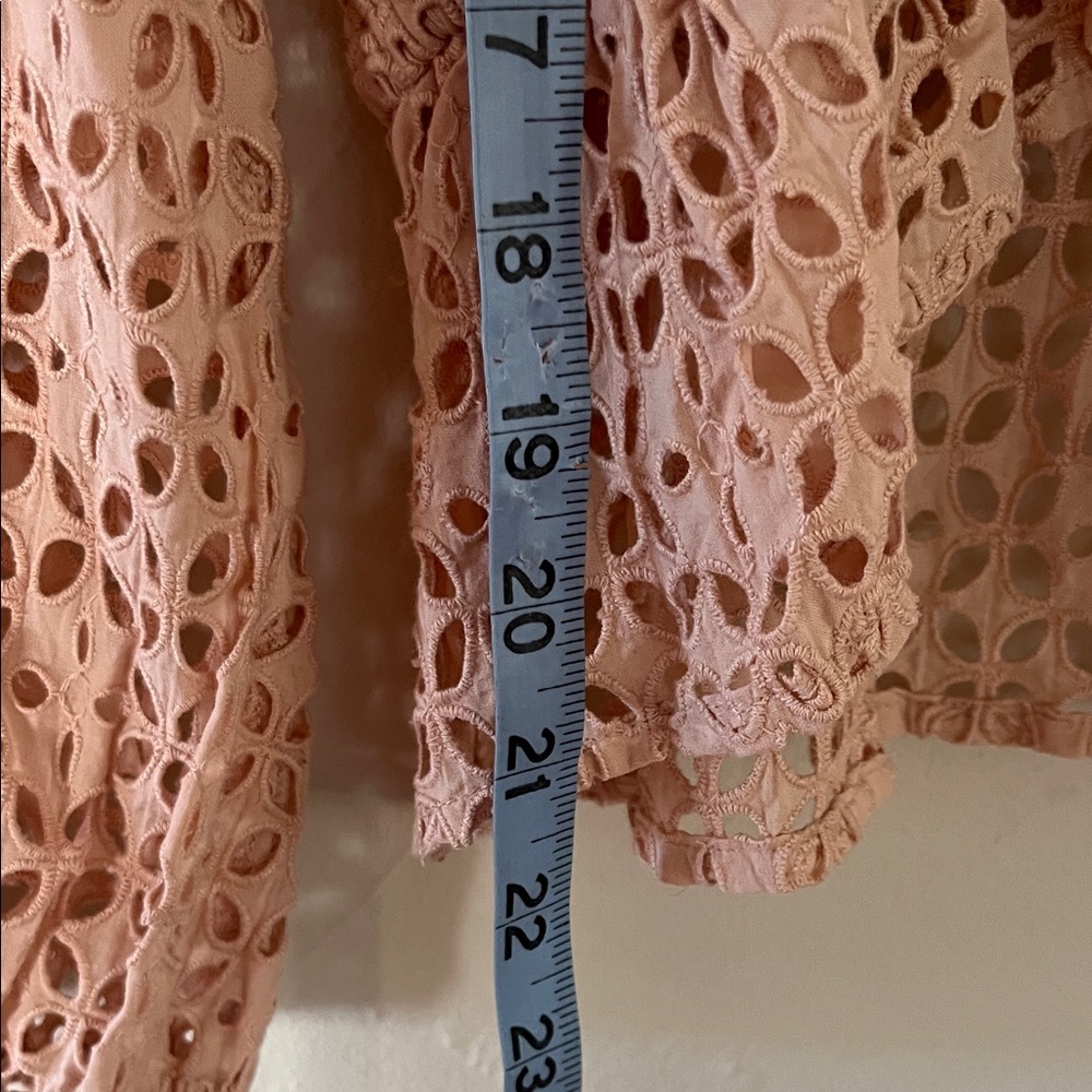 Eyelet Blush Lace Tie-Front Top Cover Up Cardigan - Picture 7 of 9